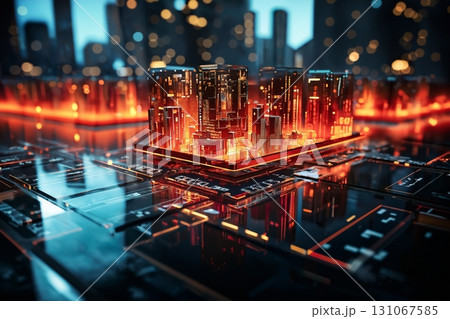 futuristic global data processing center, infrastructure for telecommunications and internet technology with virtual reality, digital future, cyberspace visualization, illumination 131067585