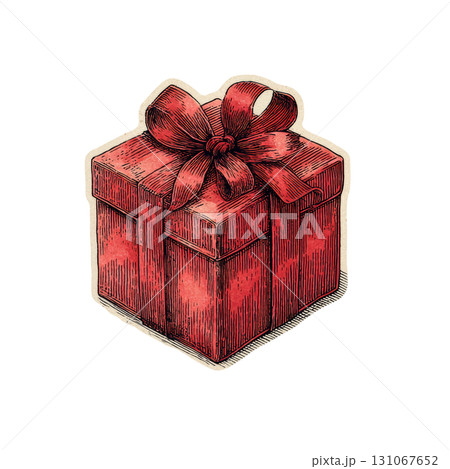 Vintage red gift box with ribbon on black background 131067652