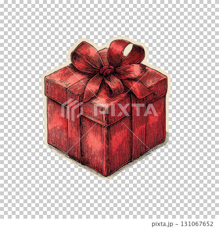 Vintage red gift box with ribbon on black background 131067652