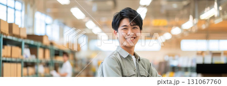 物流工場で働くアジア人男性02 131067760