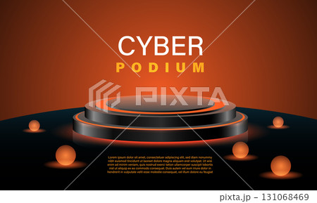 Realistic orange neon black metallic podium stage technology futuristic style design modern for product presentation background vector 131068469