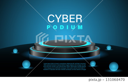 Realistic blue neon black metallic podium stage technology futuristic style design modern for product presentation background vector Realistic blue neon black metallic podium stage technology futuristic style design modern for product presentation background vector 131068470