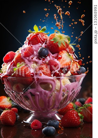 strawberries with creamy splashes, fresh and healthy food strawberries with creamy splashes, fresh and healthy food 131068991