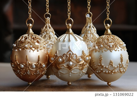 close view of a glass balls on a festive background of illumination, bokeh lights, Christmas decoration for New Year holidays, winter season 131069022