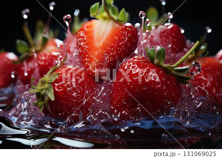 strawberries with water splashes, fresh and healthy food 131069025