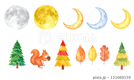 秋の森 絵本のようなかわいいイラストセット 秋の森 絵本のようなかわいいイラストセット 131069159