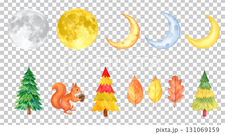 秋の森 絵本のようなかわいいイラストセット 秋の森 絵本のようなかわいいイラストセット 131069159