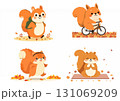 秋の落ち葉とリスのスポーツイラスト／かわいい運動キャラクター素材(A4（横）) 131069209
