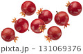 Falling pomegranates isolated on white background with clipping path, full depth of field 131069376