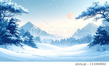 雪の積もる山の風景 131069692