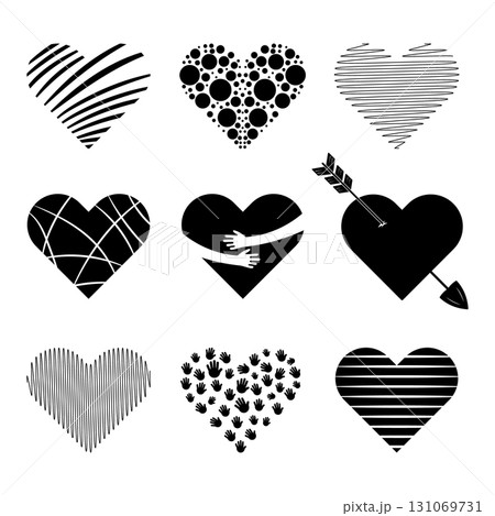 Set of Abstract Black Hearts for Love, Valentine and Wedding Design. Vector Illustration. Perfect for Valentines Day designs, romantic cards, posters, prints or digital projects. 131069731