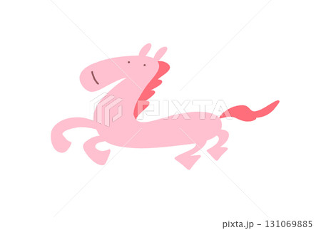 手描きのポップなピンクの走る馬　2026・正月素材 131069885