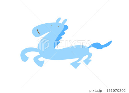 手描きの水色の走る馬キャラクター　2026・正月素材 131070202