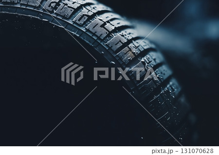 new car tyre closeup on a dark background, studio shoot, road safety concept 131070628
