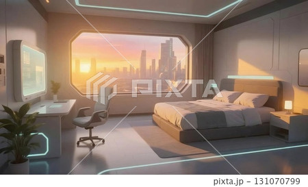 【イラスト背景】近未来の私室(夕方)【4K】 【イラスト背景】近未来の私室(夕方)【4K】 131070799
