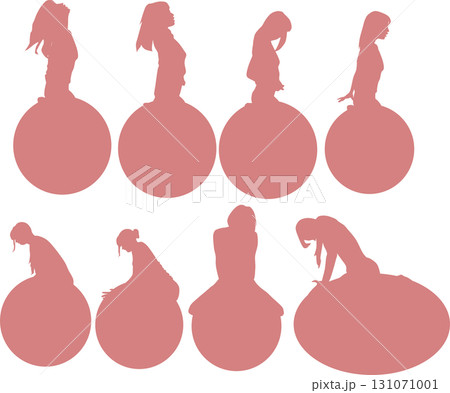 バランスボールを使ってトレーニングする女性のイラスト バランスボールを使ってトレーニングする女性のイラスト 131071001
