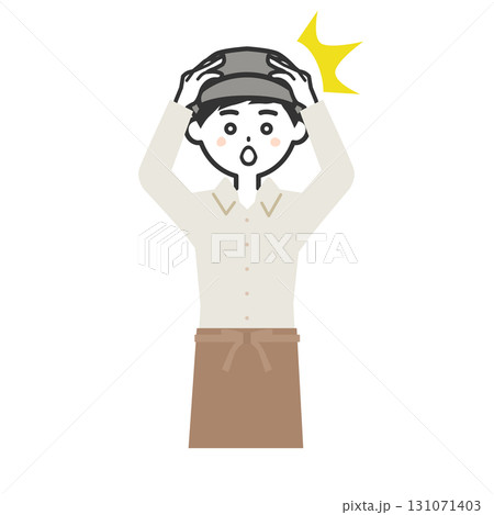 頭を押さえて驚く帽子をかぶってエプロンを付けた男性イラスト 131071403
