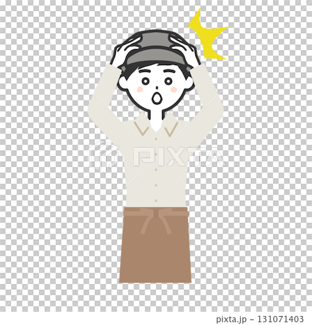 頭を押さえて驚く帽子をかぶってエプロンを付けた男性イラスト 131071403