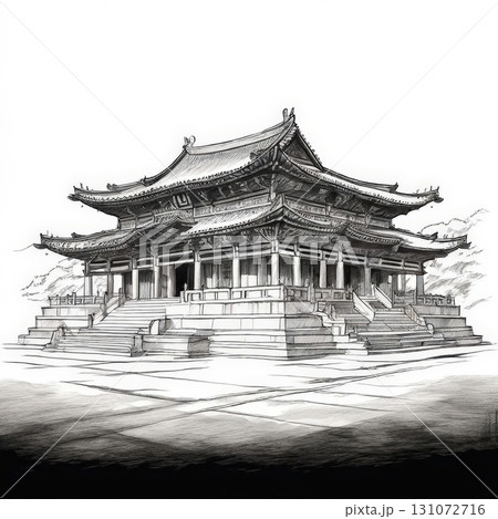 an AI Image Generator, Elegant Traditional Asian Pavilion Surrounded by Lush Greenery and Stone Pathways 131072716