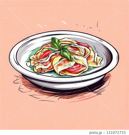 an AI Image Generator, Colorful Illustration of Italian Cuisine with Fresh Ingredients on a Plate 131072733