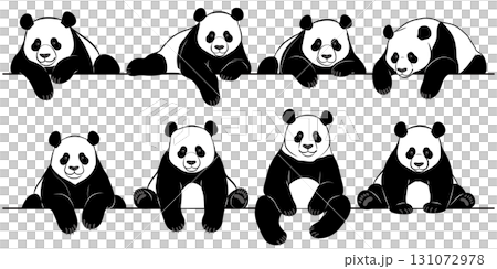 Illustration set of a lazy sitting panda 131072978