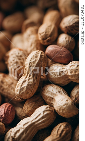 Closeup Pile of Peanuts In Shells and Out, Food Photography 131073481