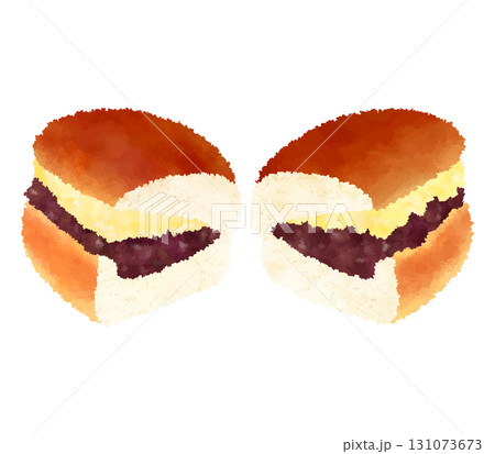 半分に切り分けられたコッペパンあんバターサンド_クレヨンタッチ 半分に切り分けられたコッペパンあんバターサンド_クレヨンタッチ 131073673