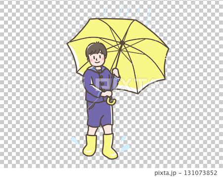 一個男孩拿著雨傘的插圖 一個男孩拿著雨傘的插圖 131073852