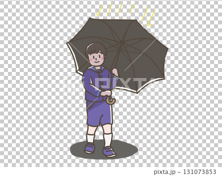 拿著陽傘的男孩的插圖 131073853
