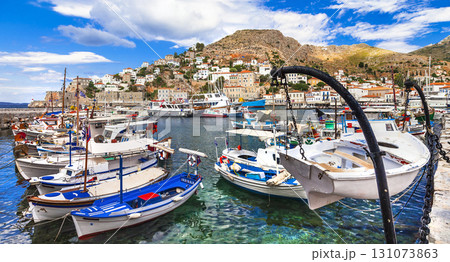 Greek holidays - pictorial port of Hydra island 131073863