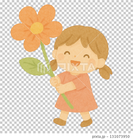 拿著大花的女孩的插圖 131073950