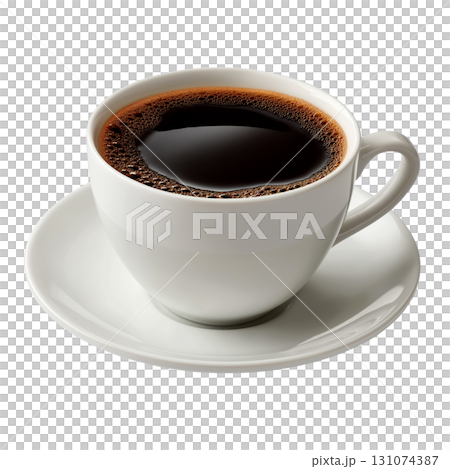 白いカップに注がれたぷくぷく泡立つ暖かい黒いコーヒーと朝の始まりの集中力 131074387