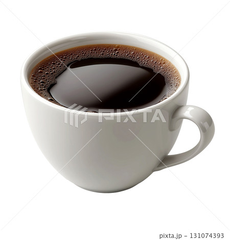 白いカップに注がれたぷくぷく泡立つ暖かい黒いコーヒーと朝の始まりの集中力 131074393