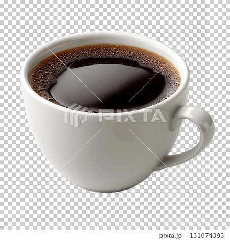 白いカップに注がれたぷくぷく泡立つ暖かい黒いコーヒーと朝の始まりの集中力 131074393