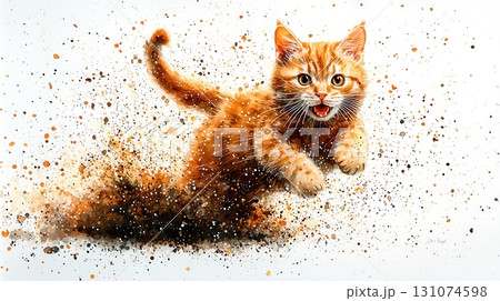 Playful Orange Kitten Leaping Through Colorful Splashes of Painty Explosion Effects Playful Orange Kitten Leaping Through Colorful Splashes of Painty Explosion Effects 131074598