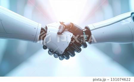 《AI画像》握手するロボットの手のクローズアップ 131074622