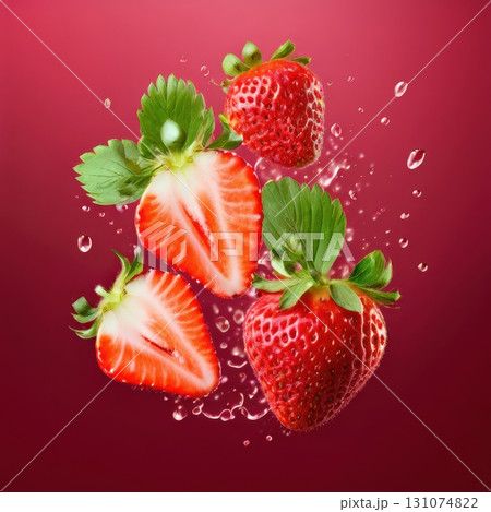 the AI Image Generator, Fresh Strawberries Splashing in Milk Against 131074822