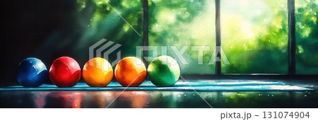 Colorful Balls on a Reflective Surface Under...のイラスト素材 [131074904] - PIXTA