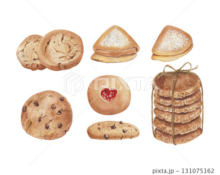 Watercolor set of different homemade cookies, biscuit 131075162