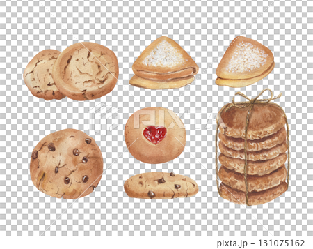 Watercolor set of different homemade cookies, biscuit 131075162