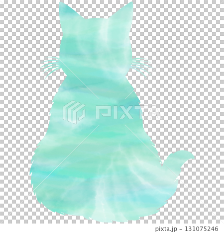 綺麗な水彩模様のネコの後ろ姿のシルエットのアイコンのイメージのイラスト 131075246