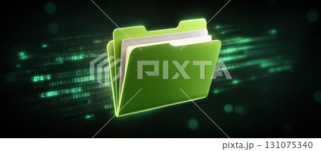 Green digital folder floating in data stream...のイラスト素材 [131075340] - PIXTA