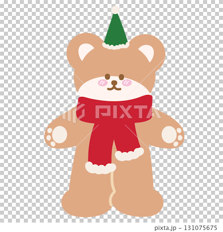 Cute Christmas illustration of teddy bear wearing red scarf and party hat for Christmas decoration, festive winter season, sticker, animal, zoo, souvenir shop, cartoon character, standee, patch, card Cute Christmas illustration of teddy bear wearing red scarf and party hat for Christmas decoration, festive winter season, sticker, animal, zoo, souvenir shop, cartoon character, standee, patch, card 131075675