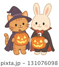 ハロウィンの仮装をしたうさぎと猫 131076098