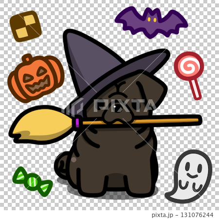 Black pug in Halloween costume Black pug in Halloween costume 131076244