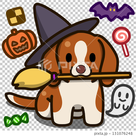 ハロウィン仮装のレッドアンドホワイトのビーグル 131076248