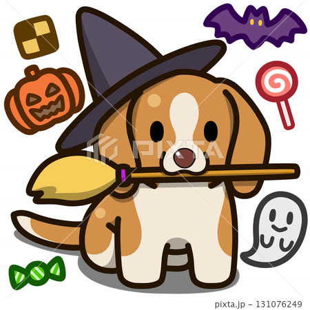 ハロウィン仮装のレモンアンドホワイトのビーグル 131076249