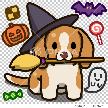 ハロウィン仮装のレモンアンドホワイトのビーグル 131076249