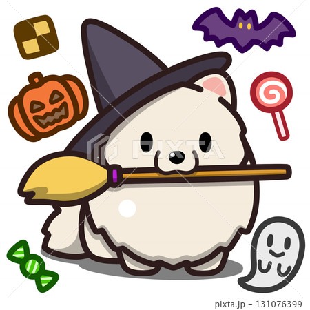 ハロウィン仮装のホワイトのポメラニアン 131076399
