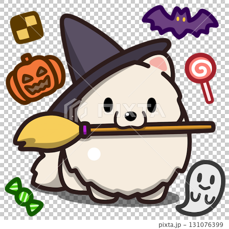 ハロウィン仮装のホワイトのポメラニアン 131076399